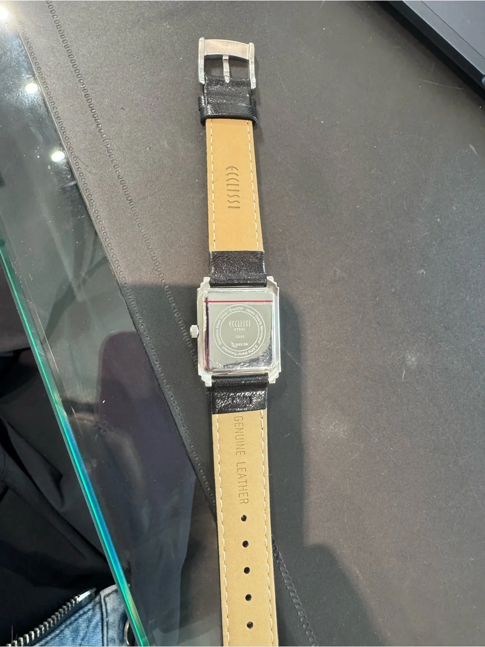 New Vintage Ecclissi Silver Rectangular Tank Watch with Black and White Dial